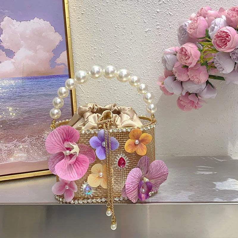 Metal Flower Beaded Handbag