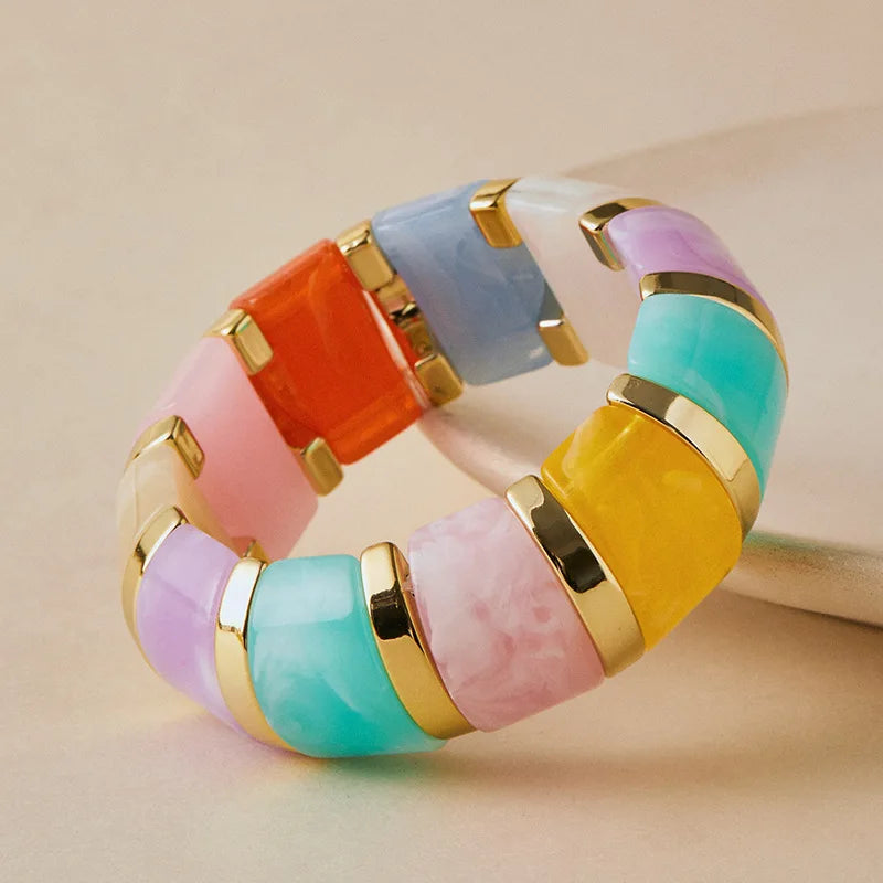 Fashion Candy Color  Acrylic Elastic Thick Wide Bracelet