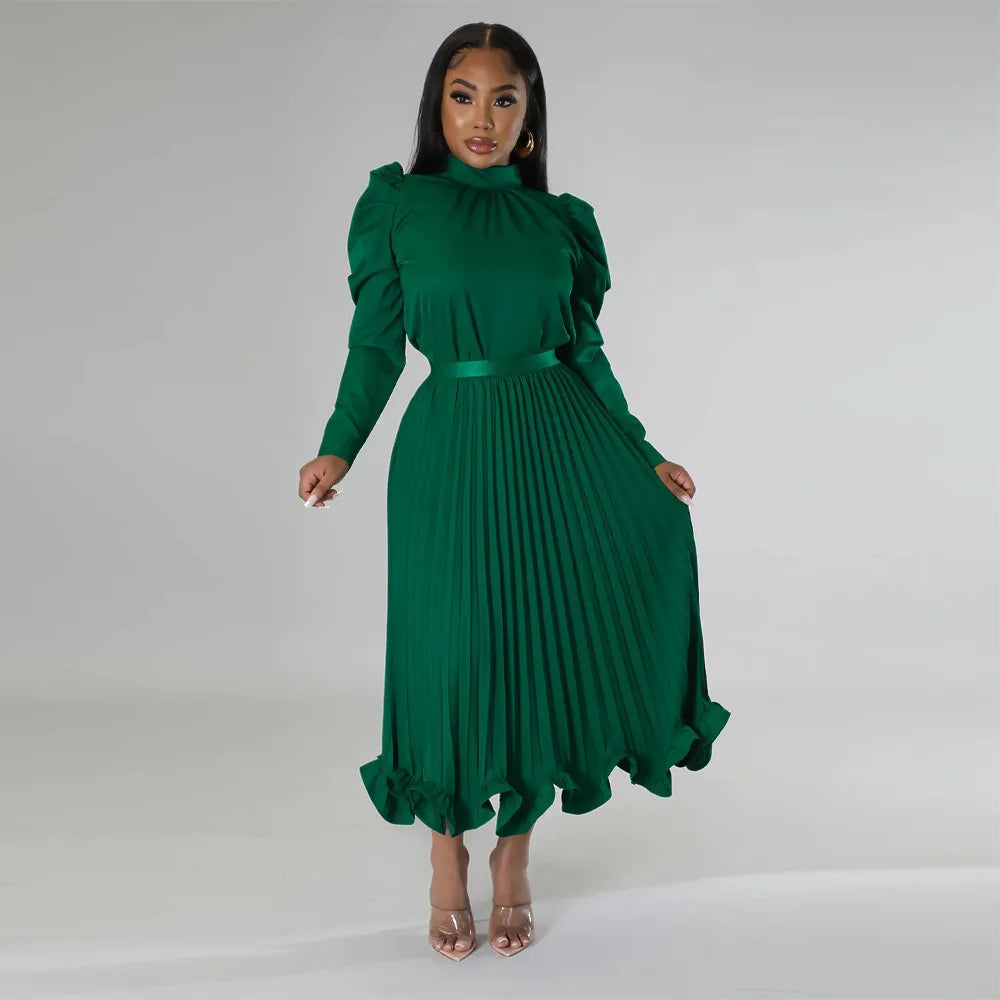 High Neck  Two Piece Fashion Plus Size Pleated Evening Party Dress