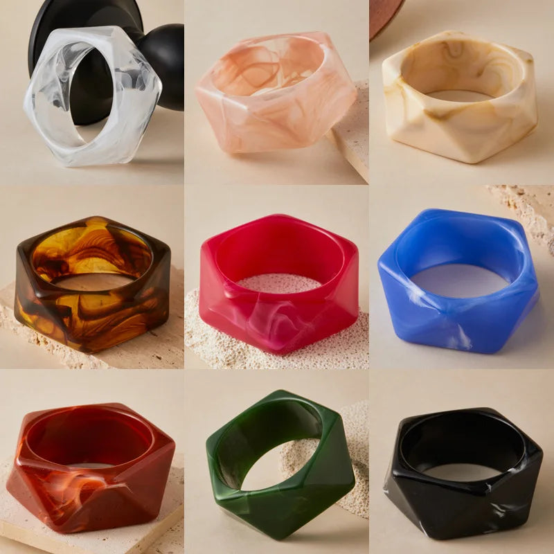 Exaggeration Wide Irregular Polygon Resin Bracelet - Durable Geometric Bangles