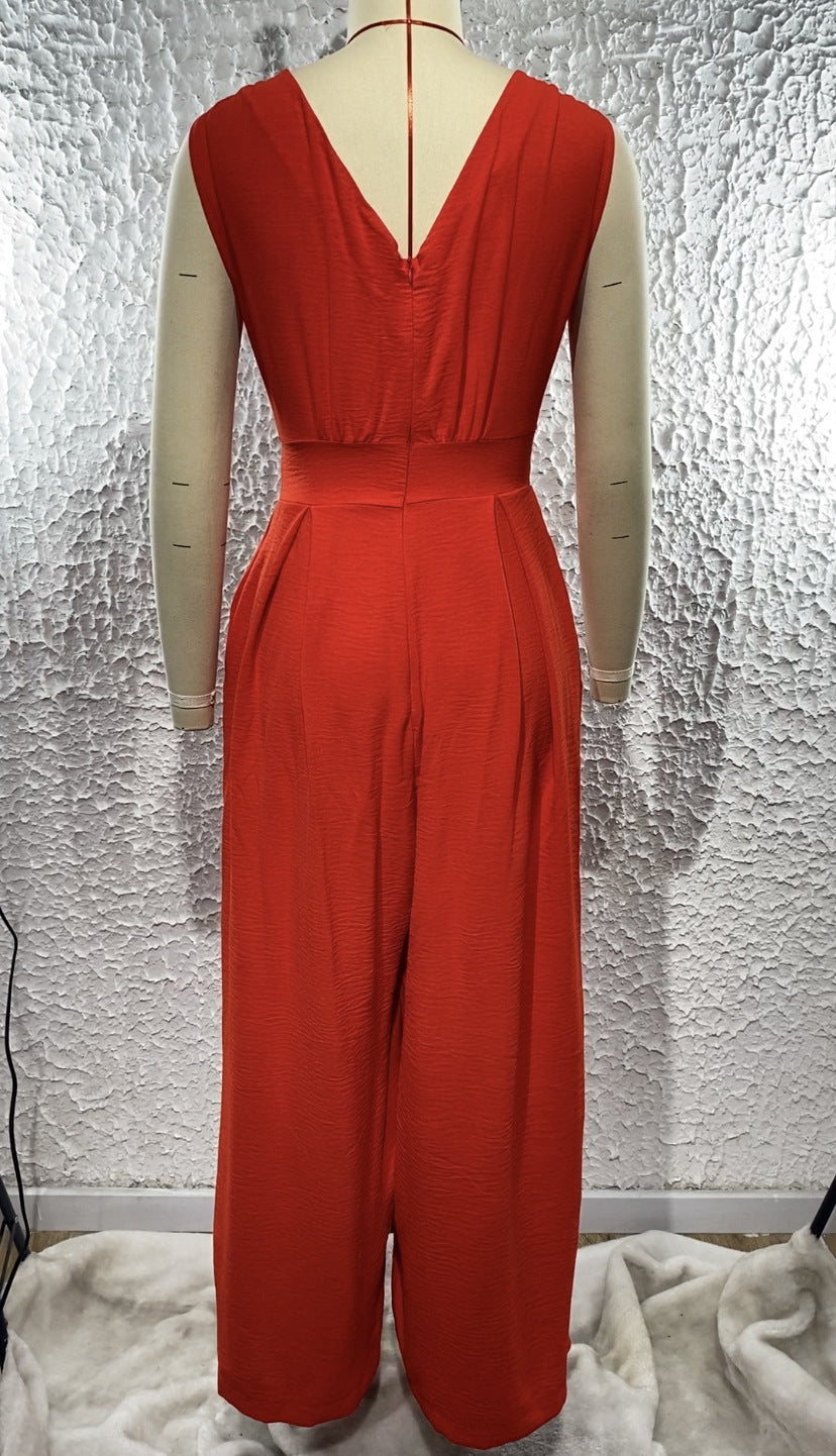 Solid High Waist Slim Fit  Wide Leg Jumpsuit