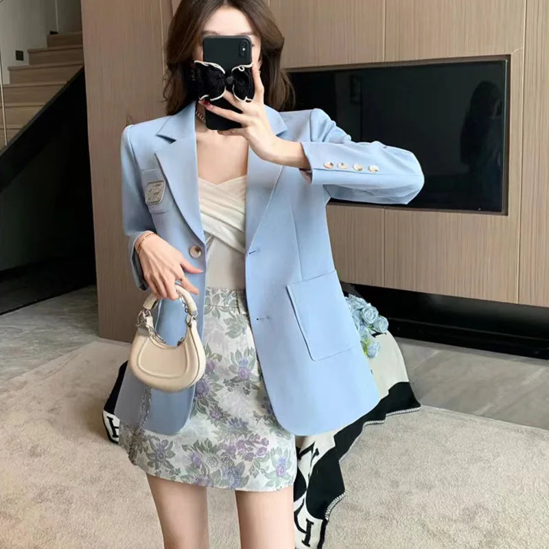 Spring Korean Style Wear Light Luxury and High End Fashion Drama Suit Coat Half Skirt Set