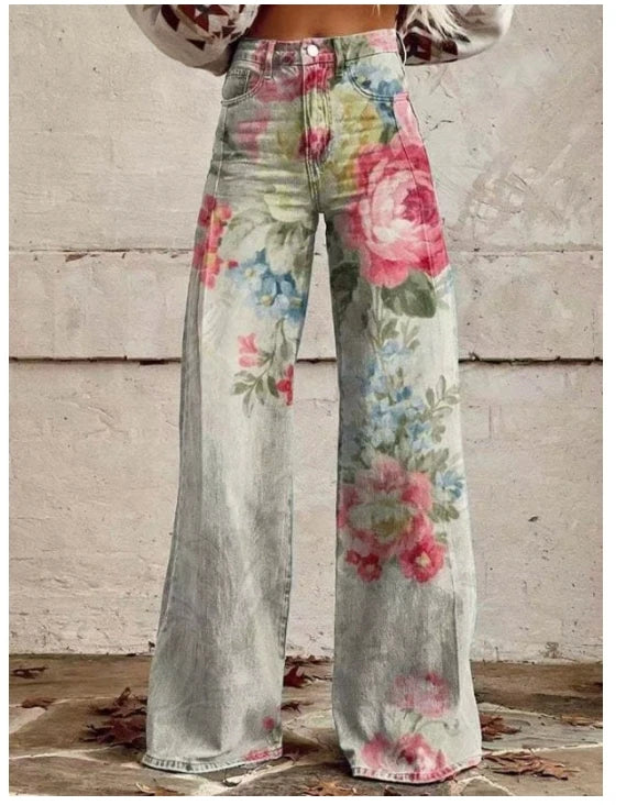 Wide-Leg Plus Size Denim-Look Casual Pants