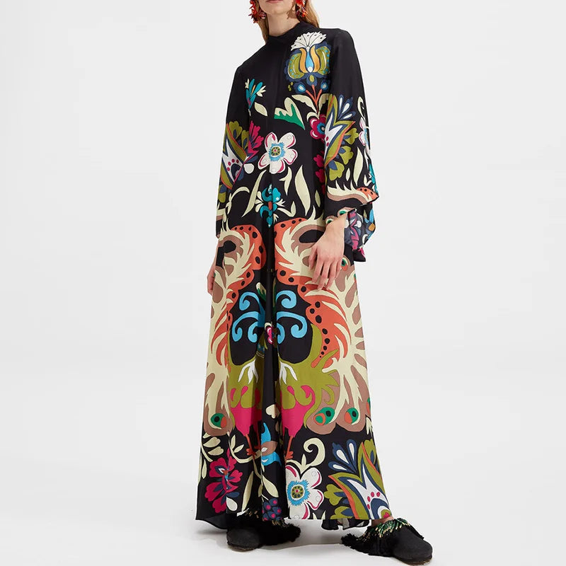 Stand Collar Elegant Casual High Waist Long Sleeve Party Dress