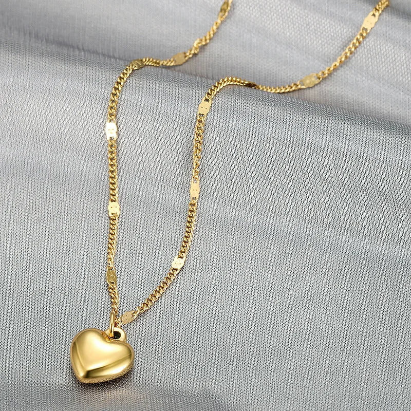 Stereoscopic Stainless Steel Small Peach Heart Golden Necklace