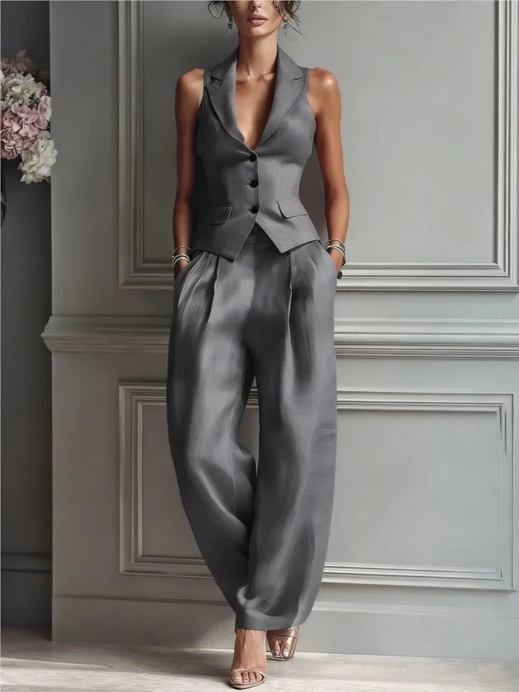 Summer Slim Vest & Trousers 2‑Piece Office Suit