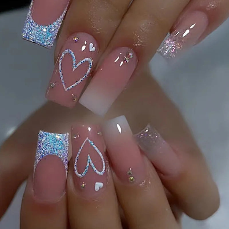24Pcs Mid-length Square Press-On Nails with Golden Butterfly Design