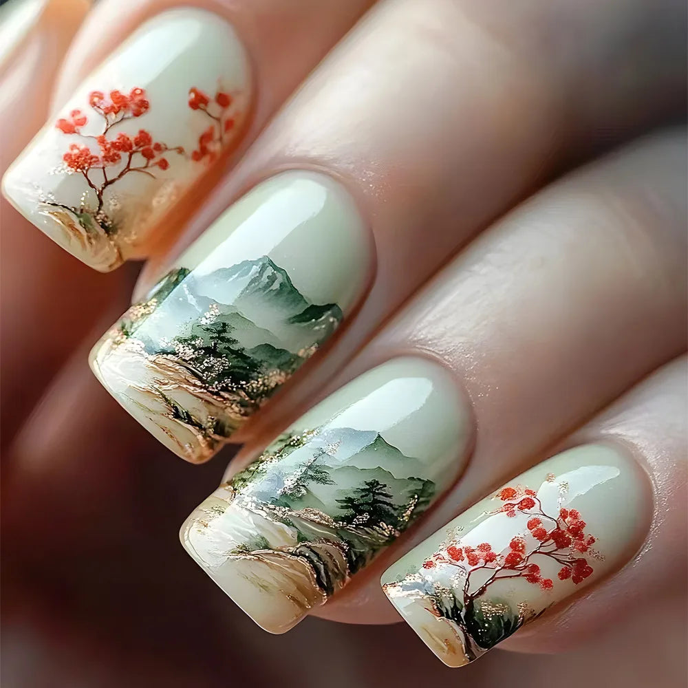 24pcs Press on Nails Flower Design