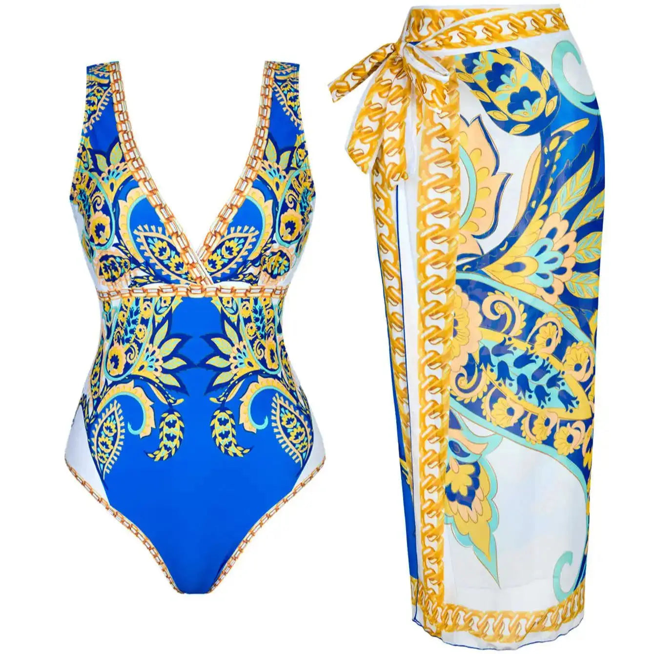 One-Shoulder Ruffled Print Floral Swimsuit Set Cover Up