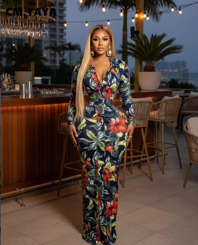 Full Sleeve Floral Print Bodycon Long Dress