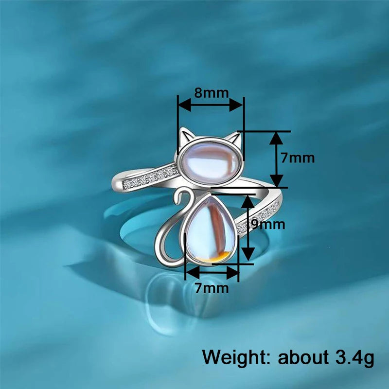 Active Cat Design Opening Rings with Imitation Opal