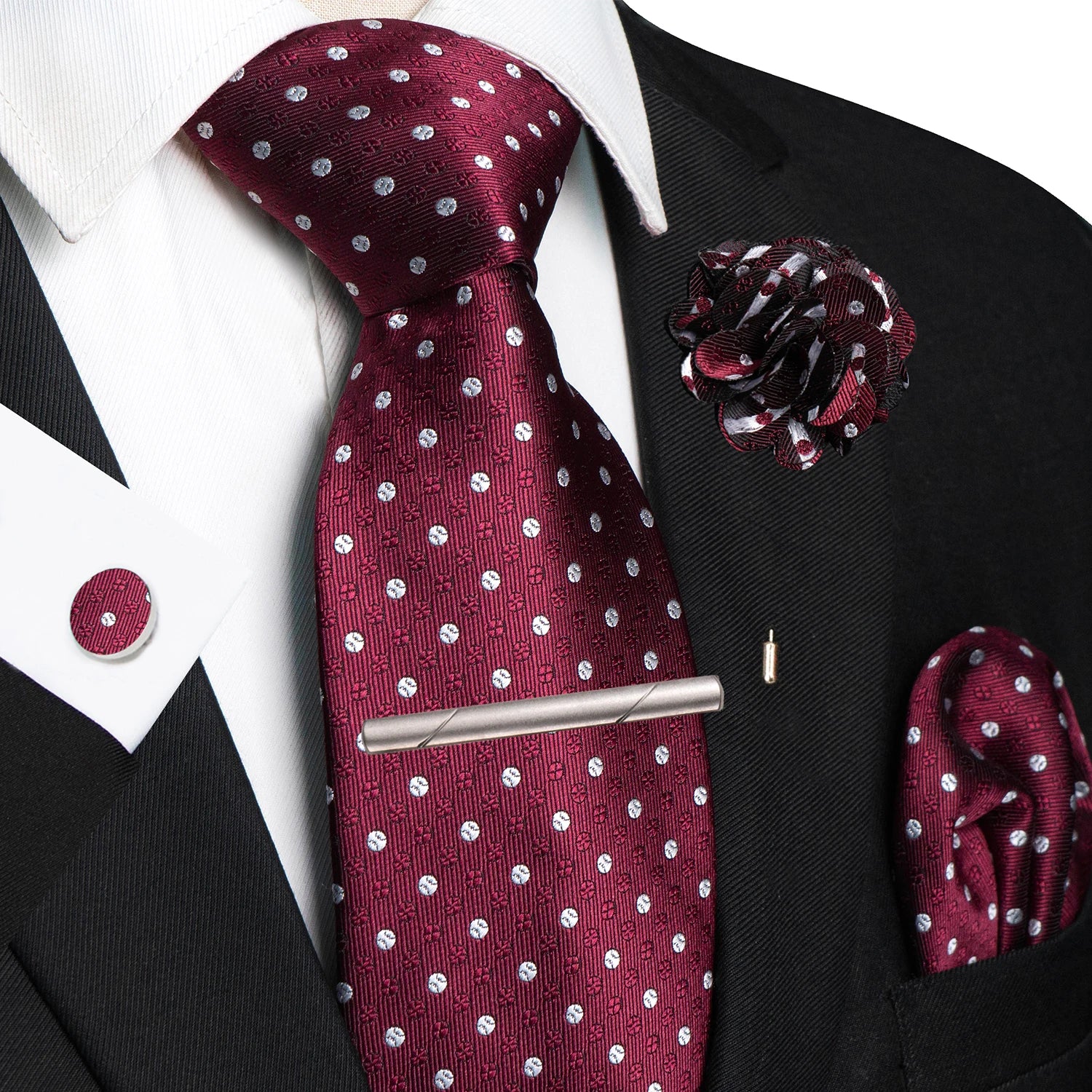 Brown Yellow Plaid Silk Tie Set for Men