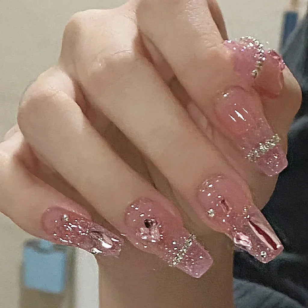 24Pcs Pink Ballet Fake Nails
