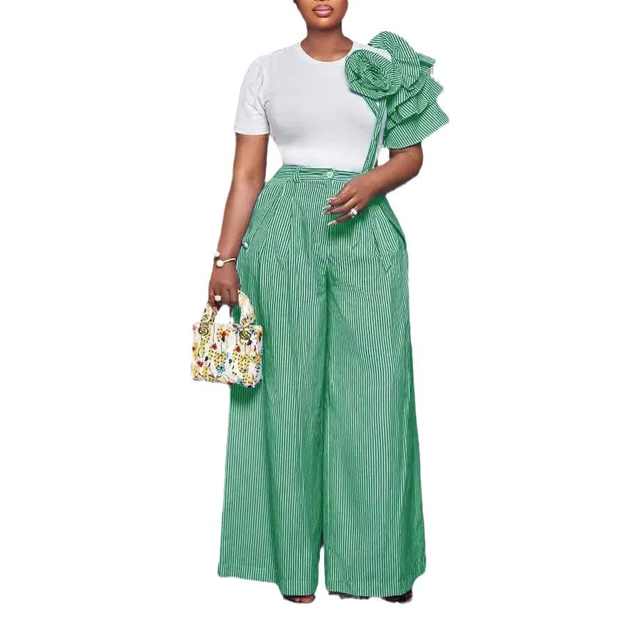 Summer Autumn Splicing Pullover Suit Tops And Pants Suits