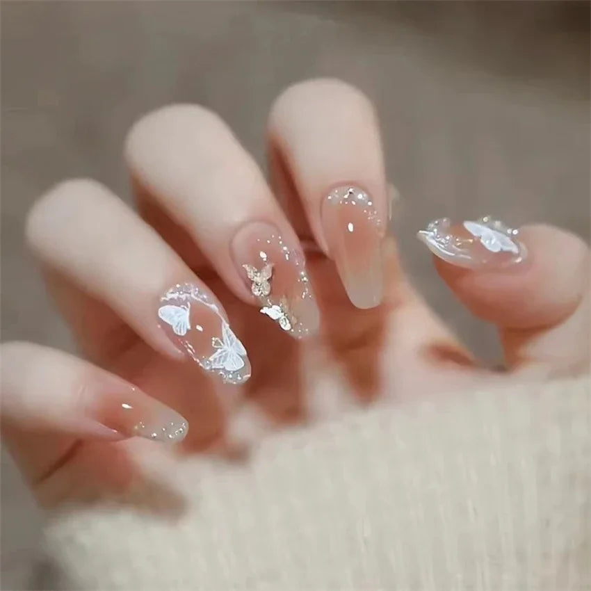 24Pcs/Set Dry Rose Blush Artificial Wearing False Nails