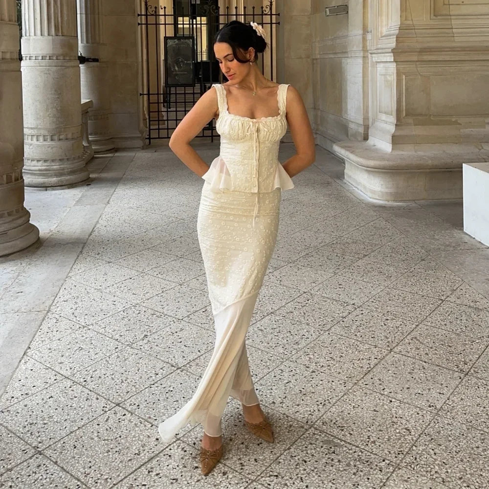 Beige Long Matching Set Sexy Mermaid Skirt