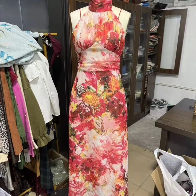 Fashion Floral Print Slim Long Dress