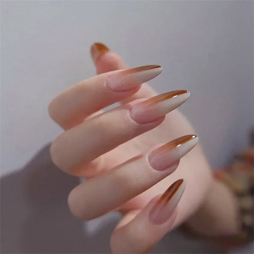 24P/set Medium Length French False Nails