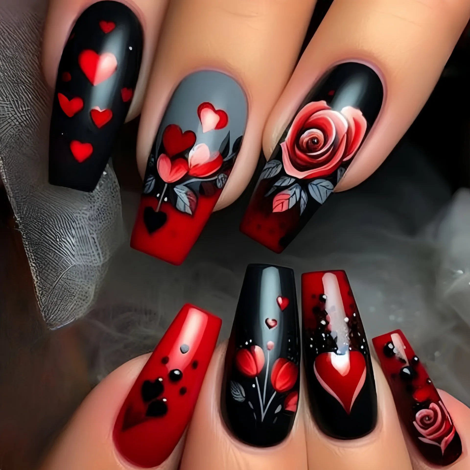 24pcs Press on Nails Flower Design