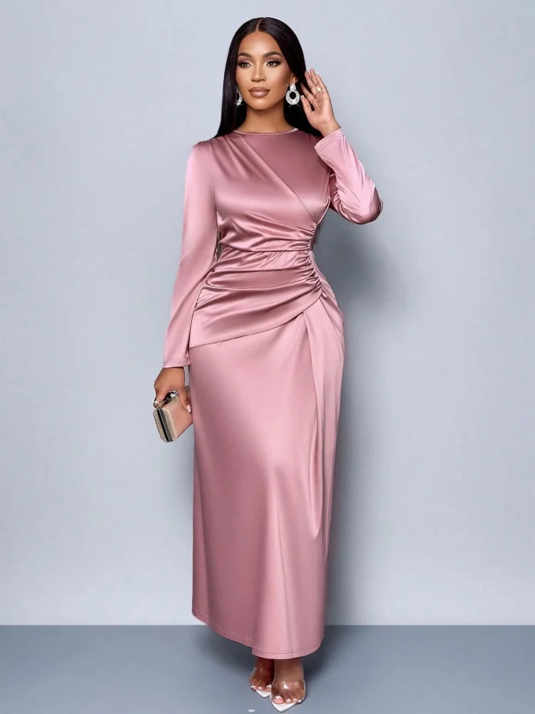 New 2026 Model Solid Color High End Satin Dress