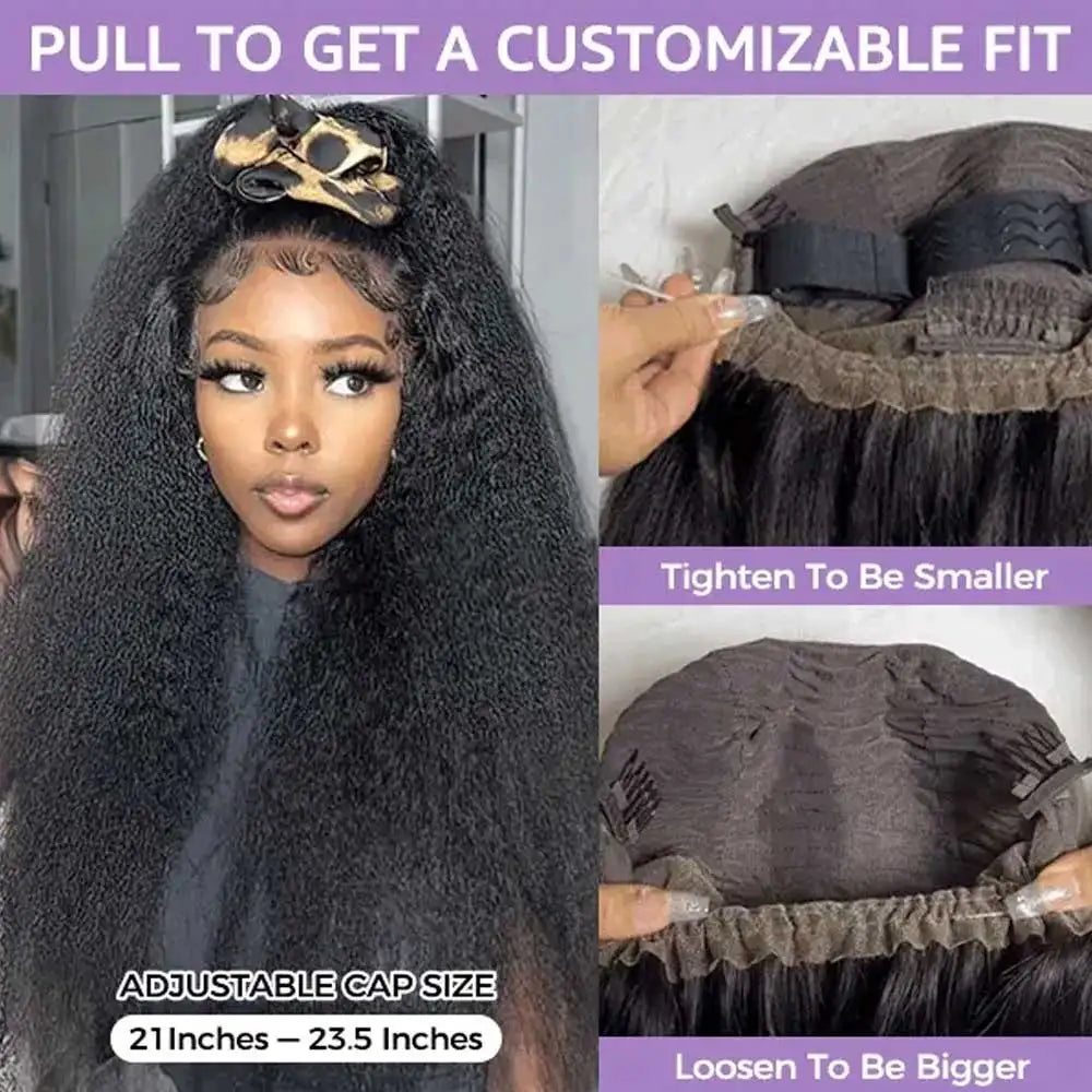 Hidden Strap Kinky Straight 360 Lace Front Wigs