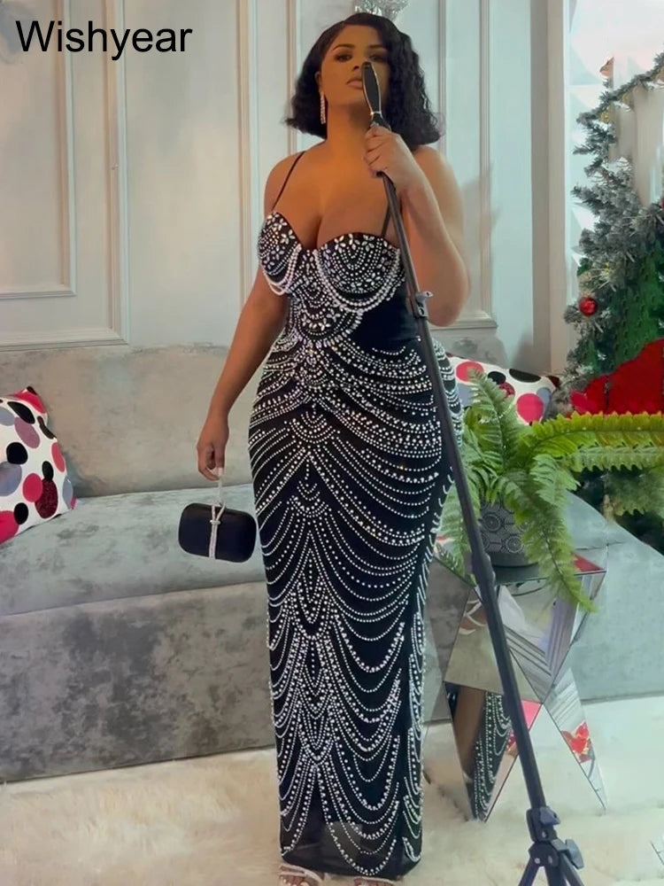 New Luxury Sparkly Crystal Rhinestone Pearl Gown