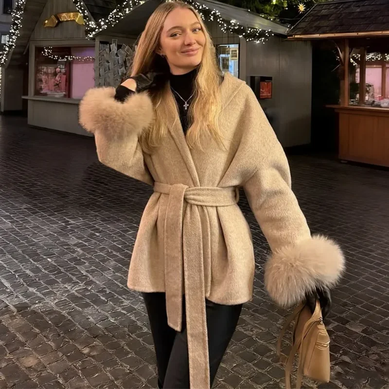 Fox Fur Short  Removable Elegant Double-sided Wool Overcoat