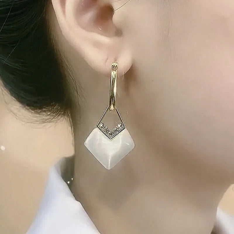 New Geometric Rhombus Luxury Opal Earrings – Modern Sparkle for Every Moment