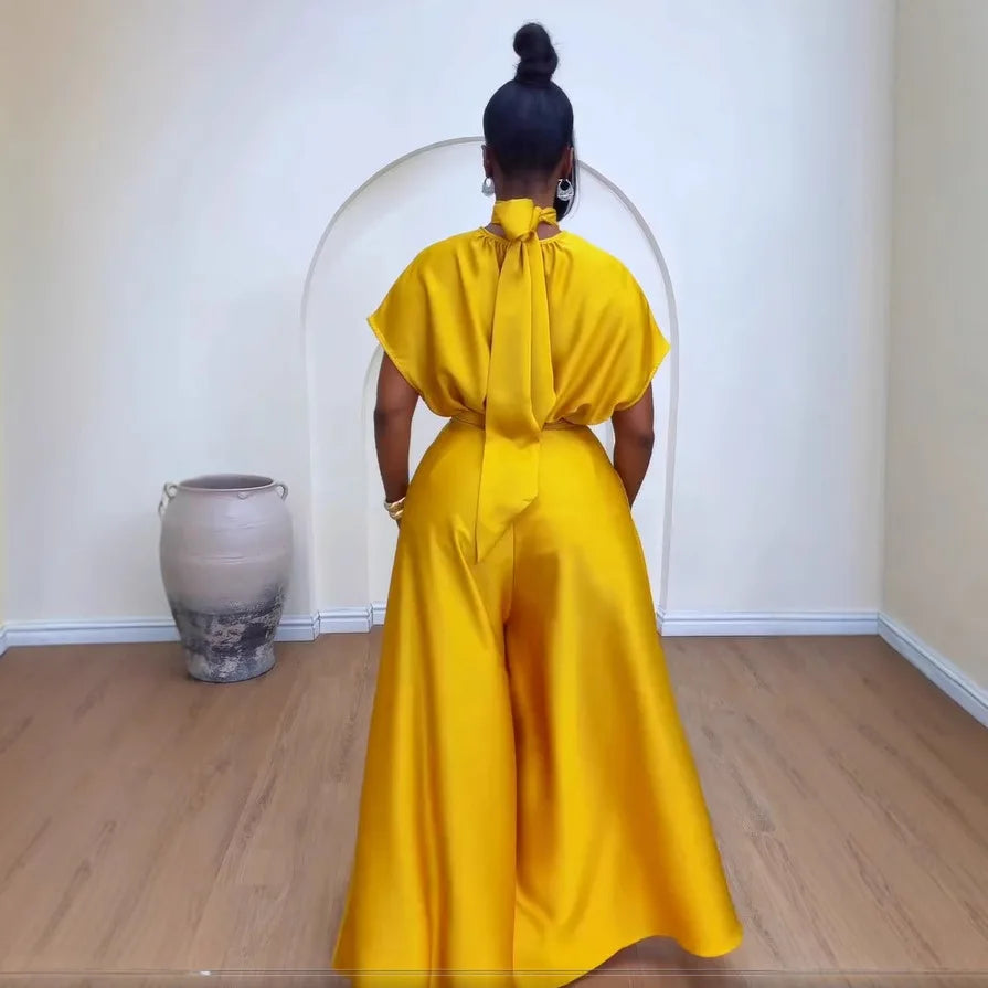 Spring Summer Matching Sets Yellow Two Pieces Tops And Pants Suits