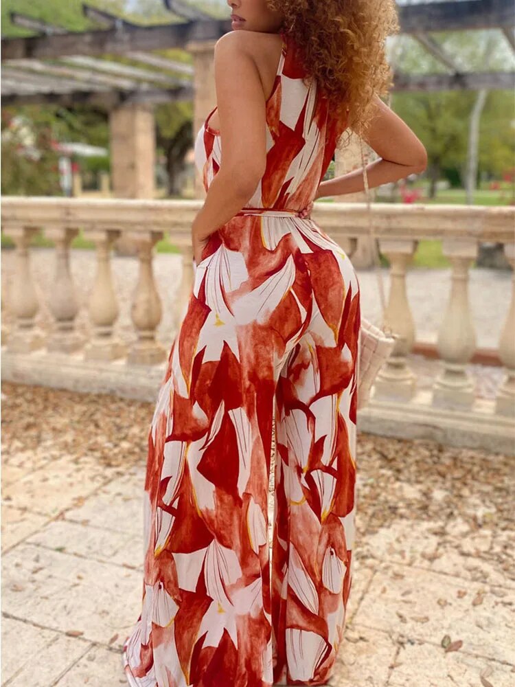 Summer Sleeveless Elegant  Loose Wide Leg Jumpsuits