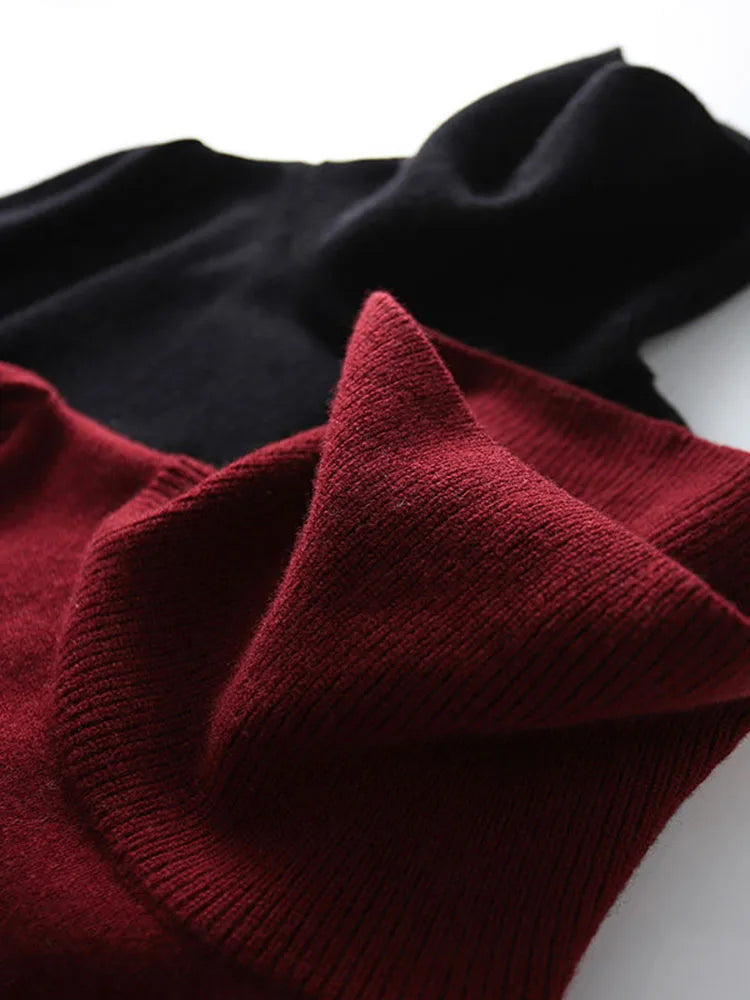 Autumn Winter Lantern Sleeve Turtleneck  Warm Knit Sweater Dress