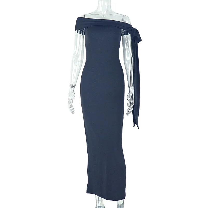Long Tunics Slim and Elegant Off Shoulder Strapless Lace Up Dress