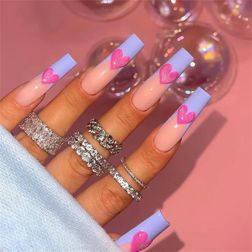 24Pcs/Set French Ballet Fake Nails Art Stars Sky Eyes Wearing False Nails