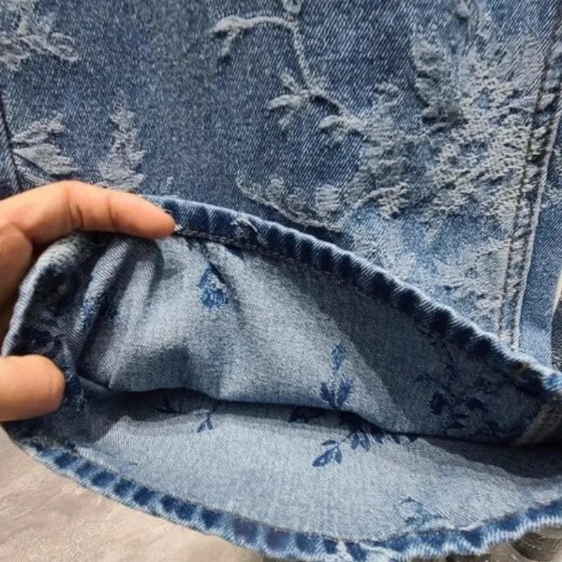 Korean Jacquard Wide-Leg Jeans