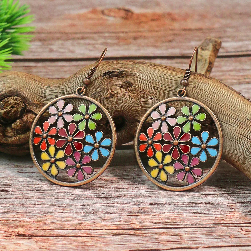 Bohemian Turquoise Vintage Geometric Drop Earrings – Alloy Oil Drop Round Stone Design