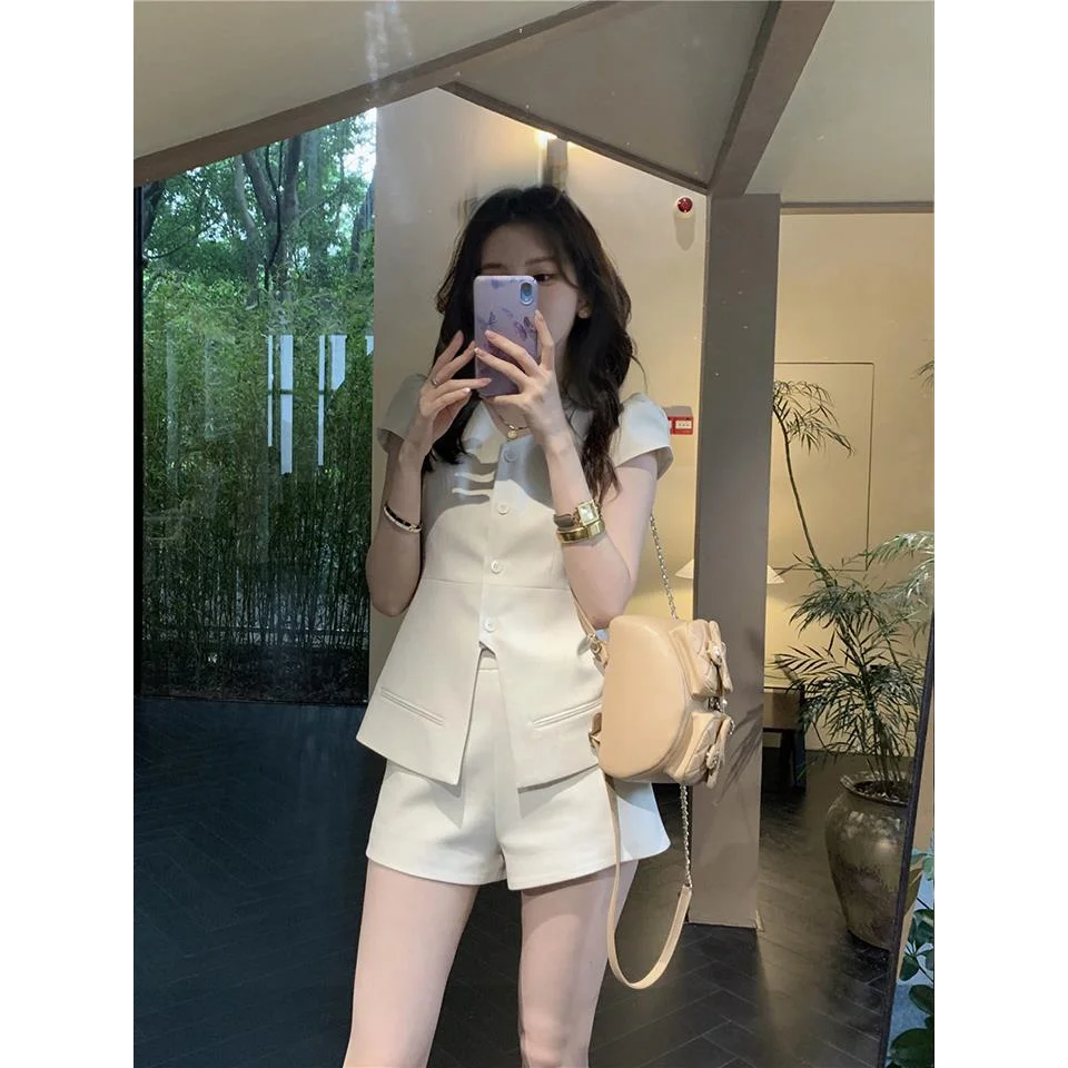 Elegant Slim Fit Vest and High Waist Shorts Two Piece Set