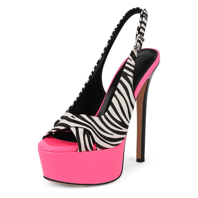 Onlymaker Women Mixed Colors Thin High Heel Striped Sandals Sexy Slingback Buckle Strap Pumps  Party Dress Sandals