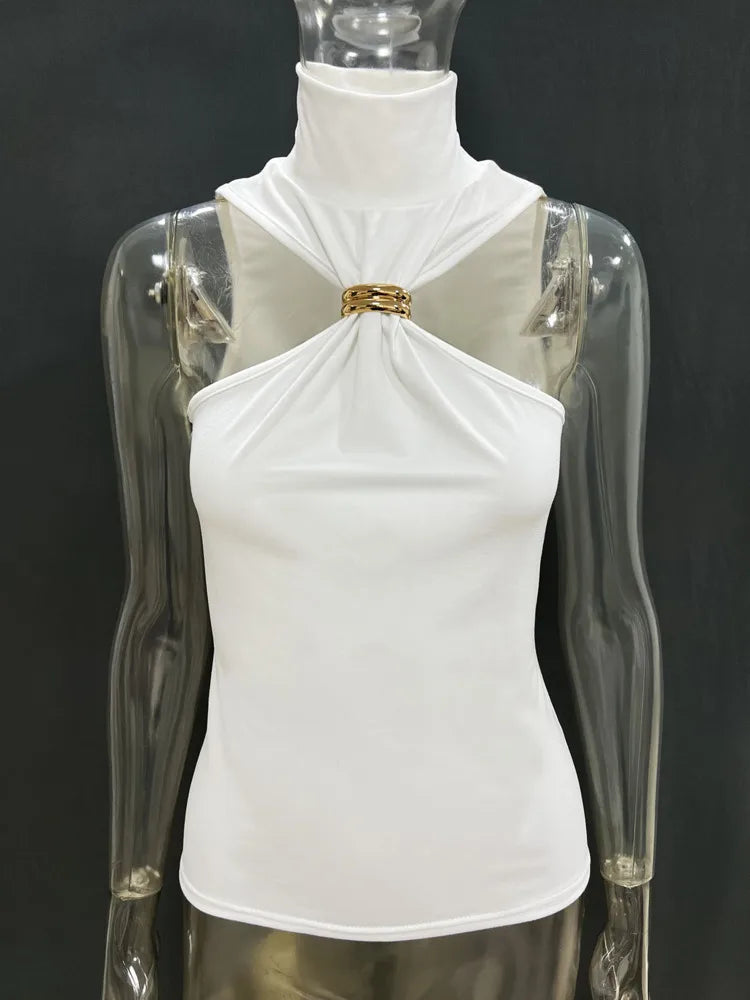 Turtleneck Basic Knit Tank Tops