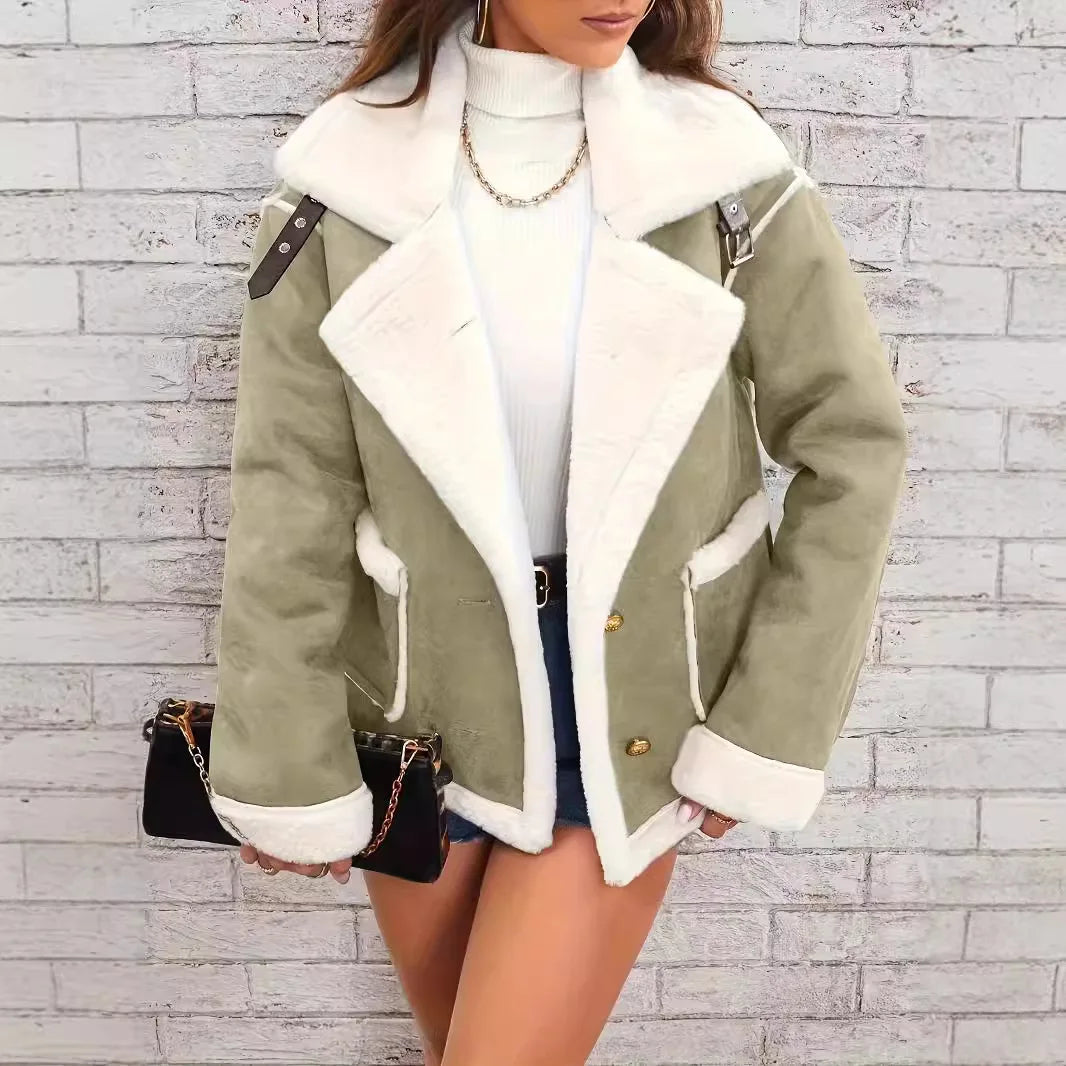 Turn Down Collar Shearling Jacket Casual Short Coat