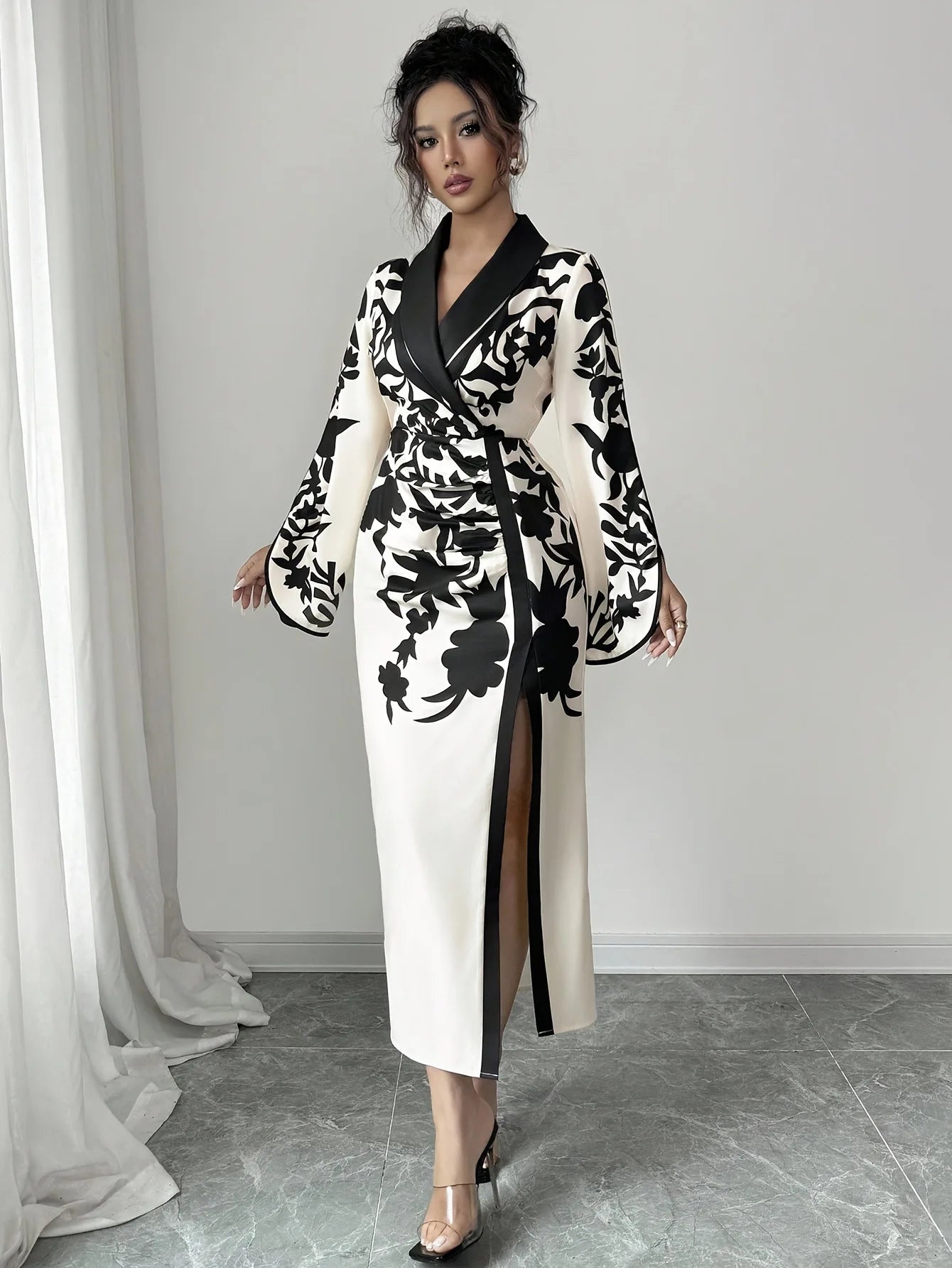Autumn Floral Elegance Midi Dress