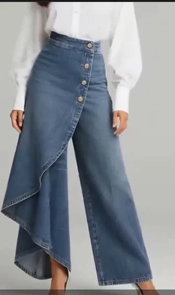 2026 Women's Vintage Wide Leg Imitation Denim Pants – Slim, Chic & Effortlessly Casual