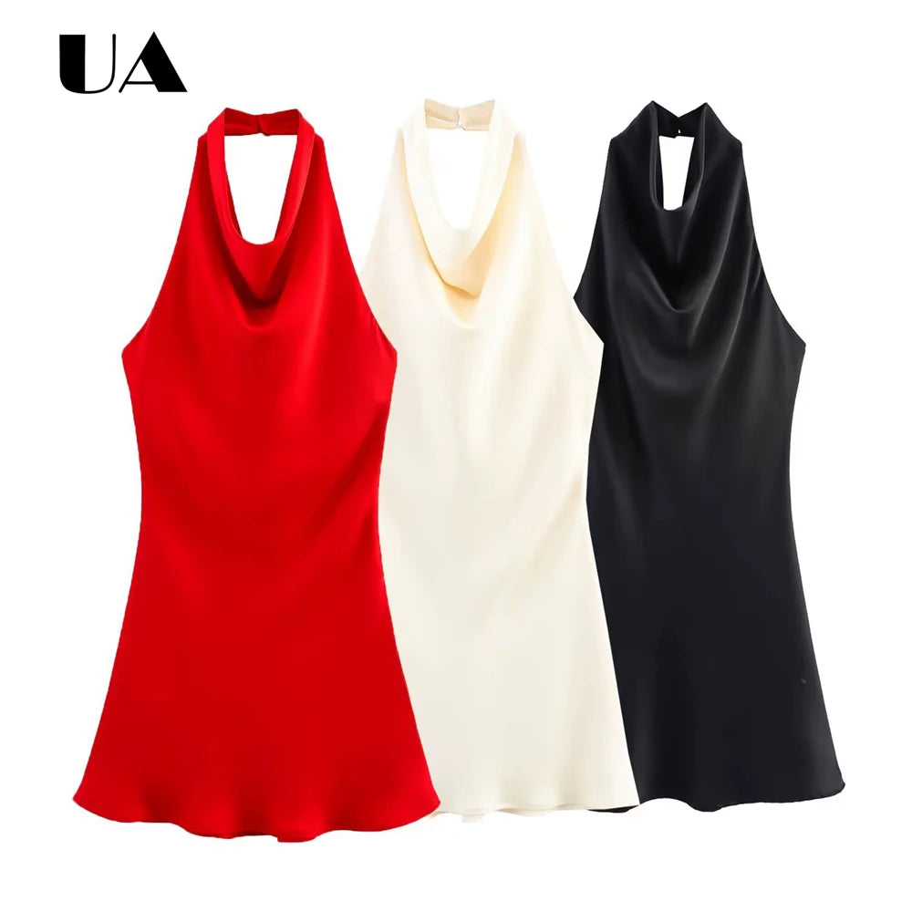 Halter Satin Cocktail Prom Dresses
