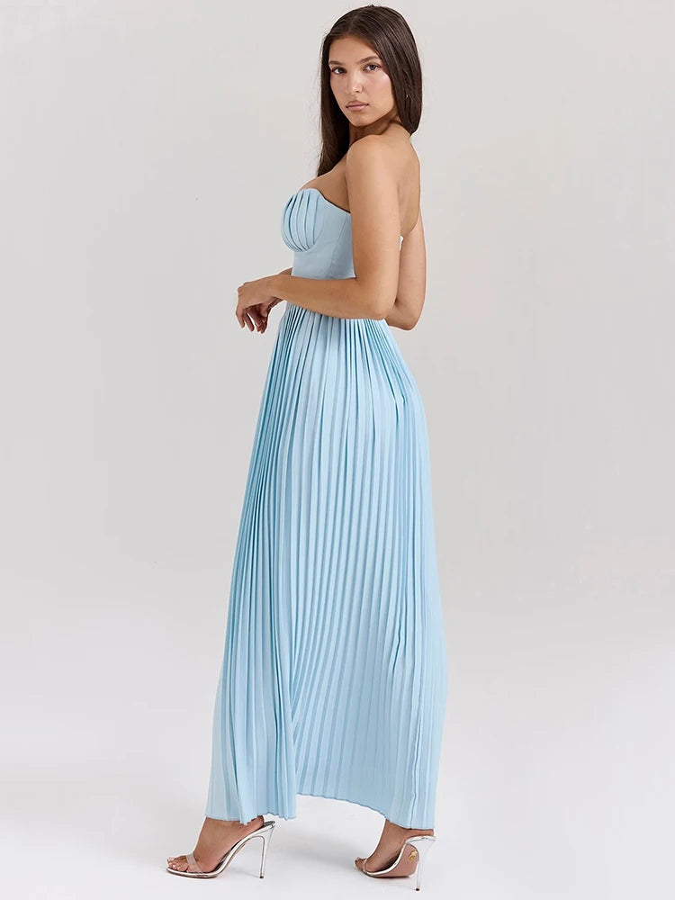 Off-shoulder Backless Pleated Maxi Dress
