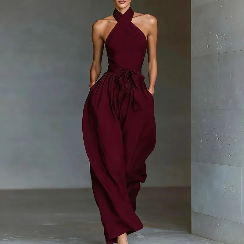 Chic Cross-Halter Backless Wide-Leg Jumpsuit