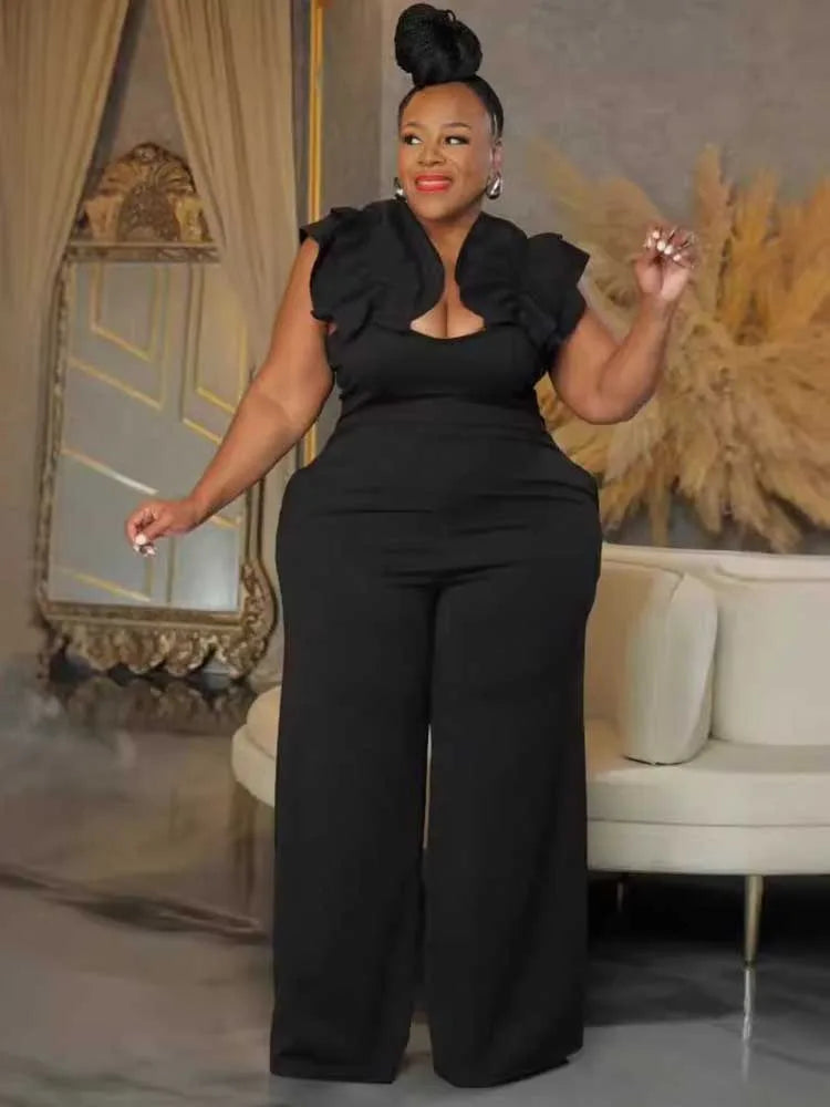 Solid Backless Streetwear Zipper Plus Size Summer Jumpsuit