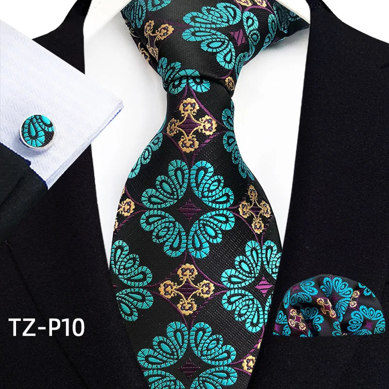 Orange Novelty Ties Plaid Flower Design Wedding Necktie Hanky Cufflinks
