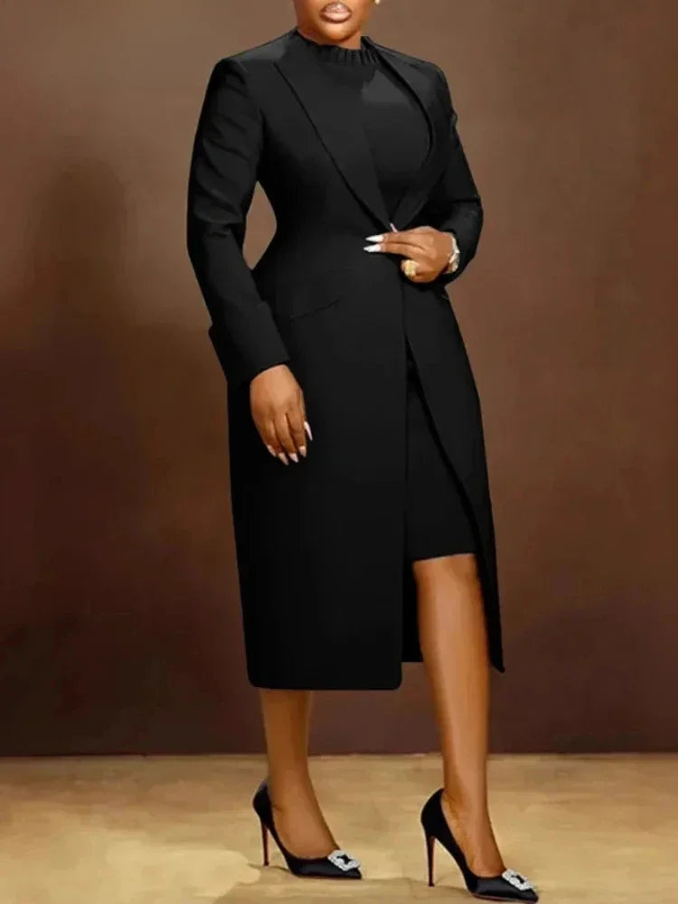 Women's Long Blazer Coat & Maxi Dress 2‑Piece Set