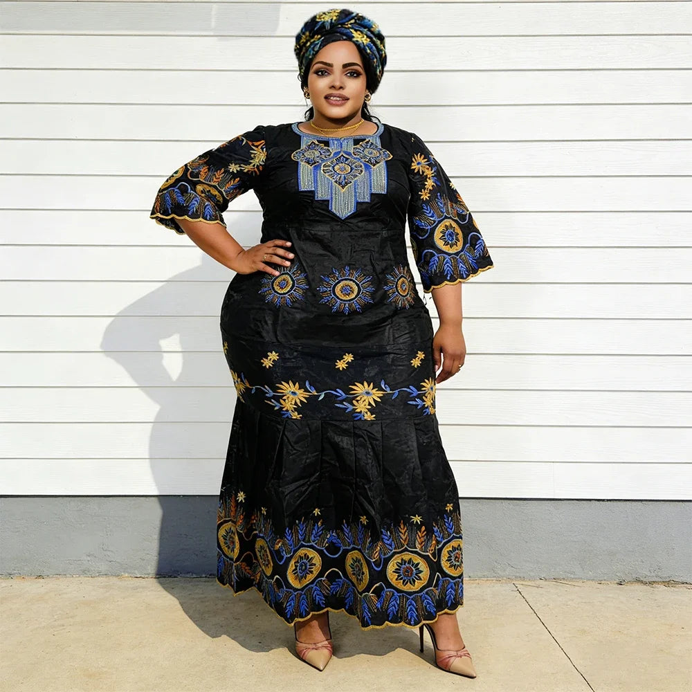 African Dresses for Women - Dashiki Ankara Traditional Embroidery Gown