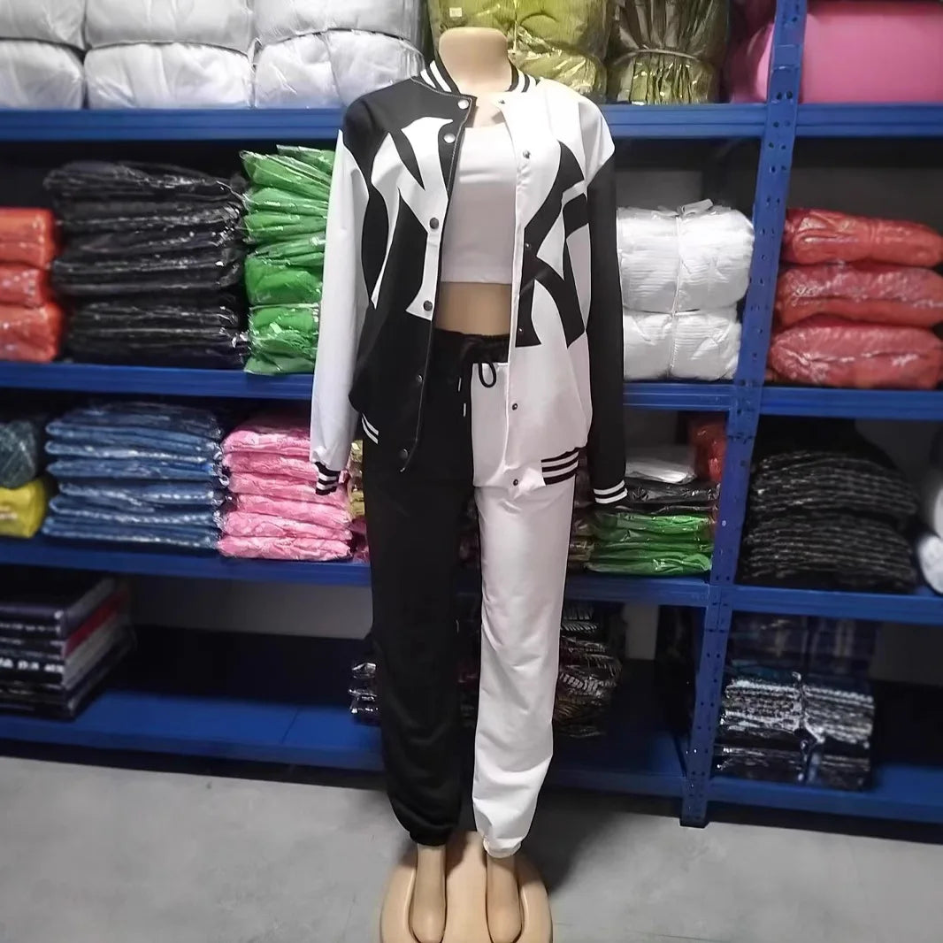 2025 Spring Summer Letter Print Long Sleeve Suit Tops And Pants
