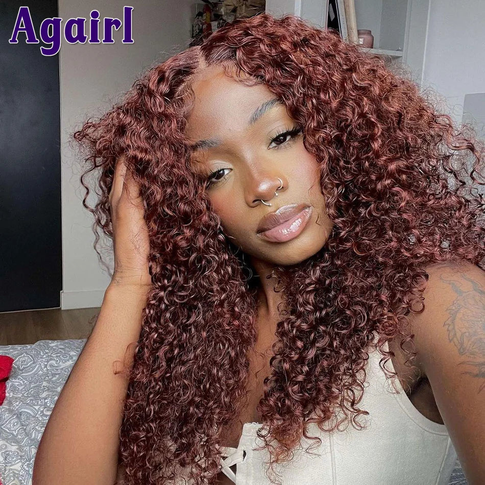 Orange Brown 13x6 Deep Curly Short Bob Human Hair Wigs